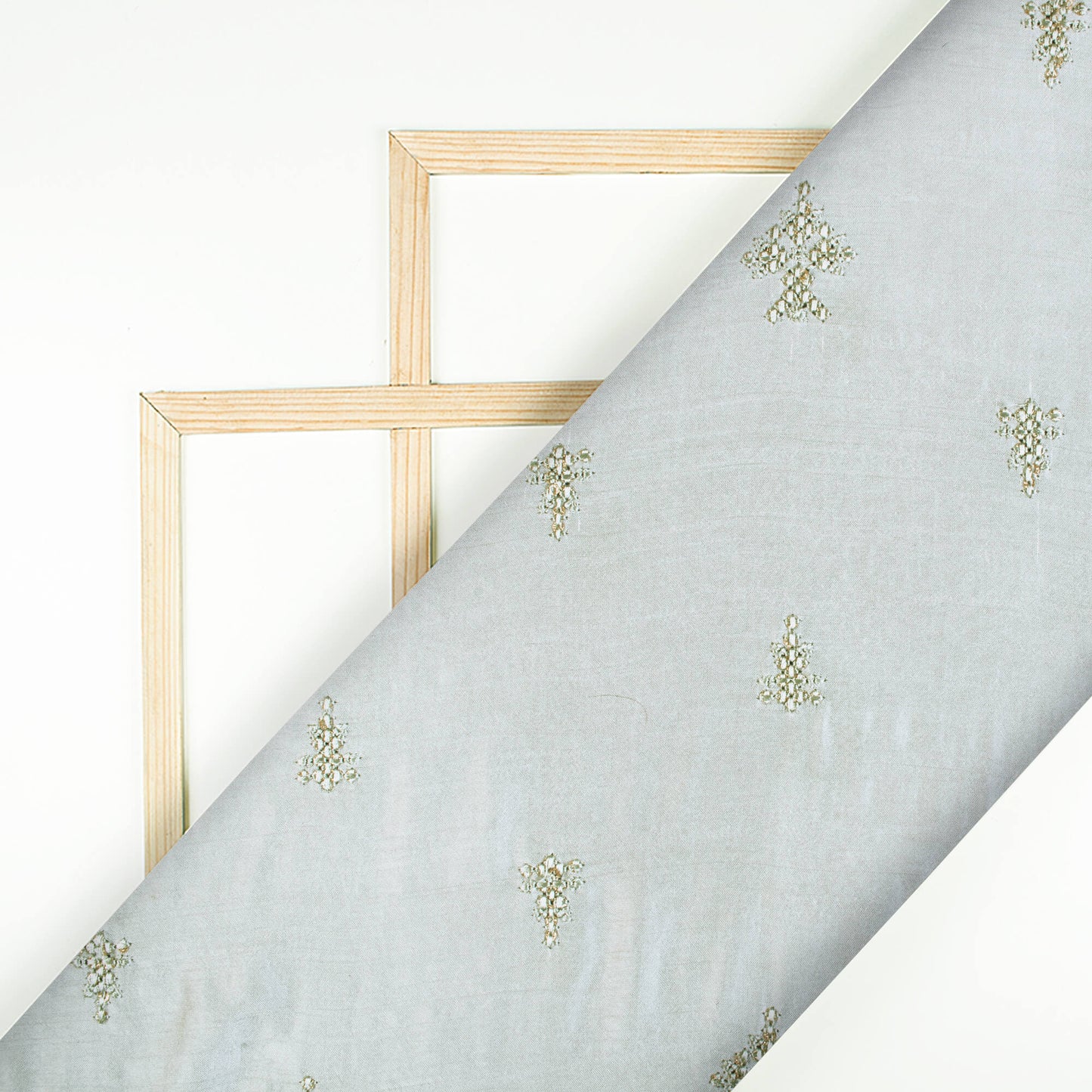 Pewter Grey Booti Pattern Embroidery Micro Modal Fabric - Fabcurate
