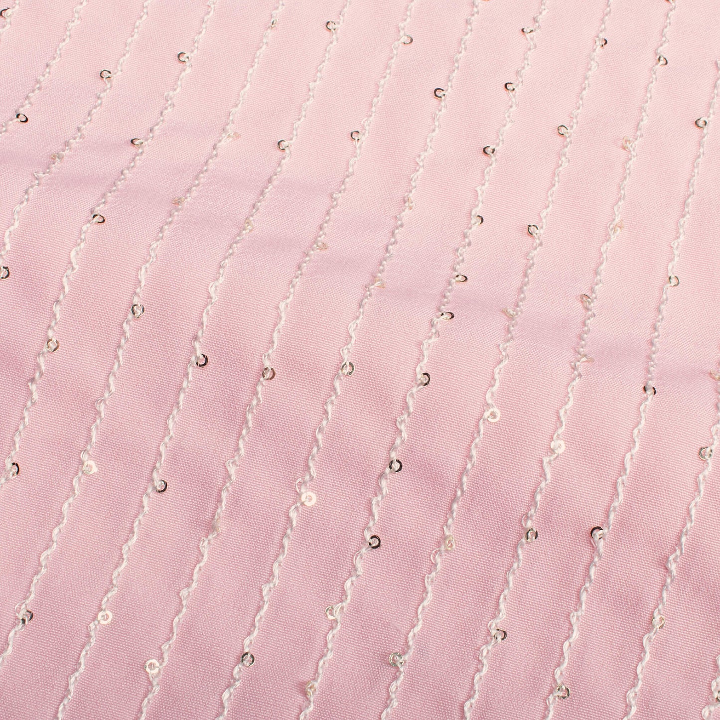 Baby Pink Plain Sequins Embroidery Butter Crepe Fabric