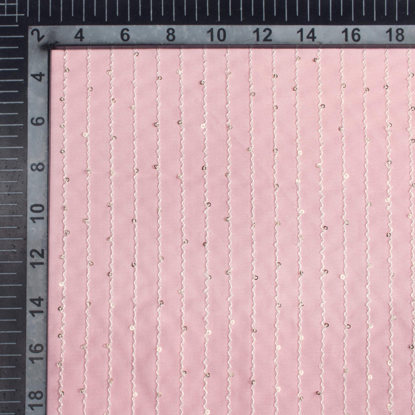 Baby Pink Plain Sequins Embroidery Butter Crepe Fabric