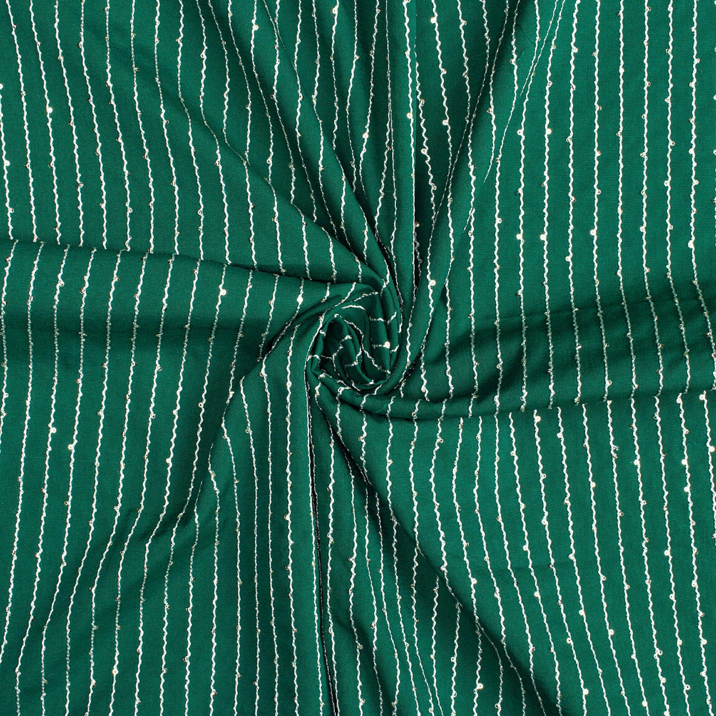 Sacramento Green Plain Sequins Embroidery Butter Crepe Fabric