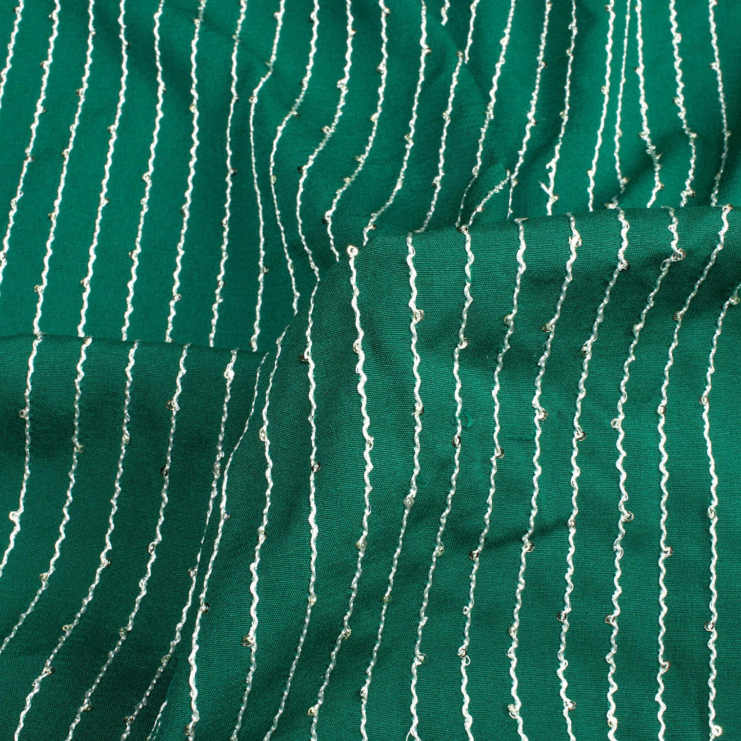 Sacramento Green Plain Sequins Embroidery Butter Crepe Fabric