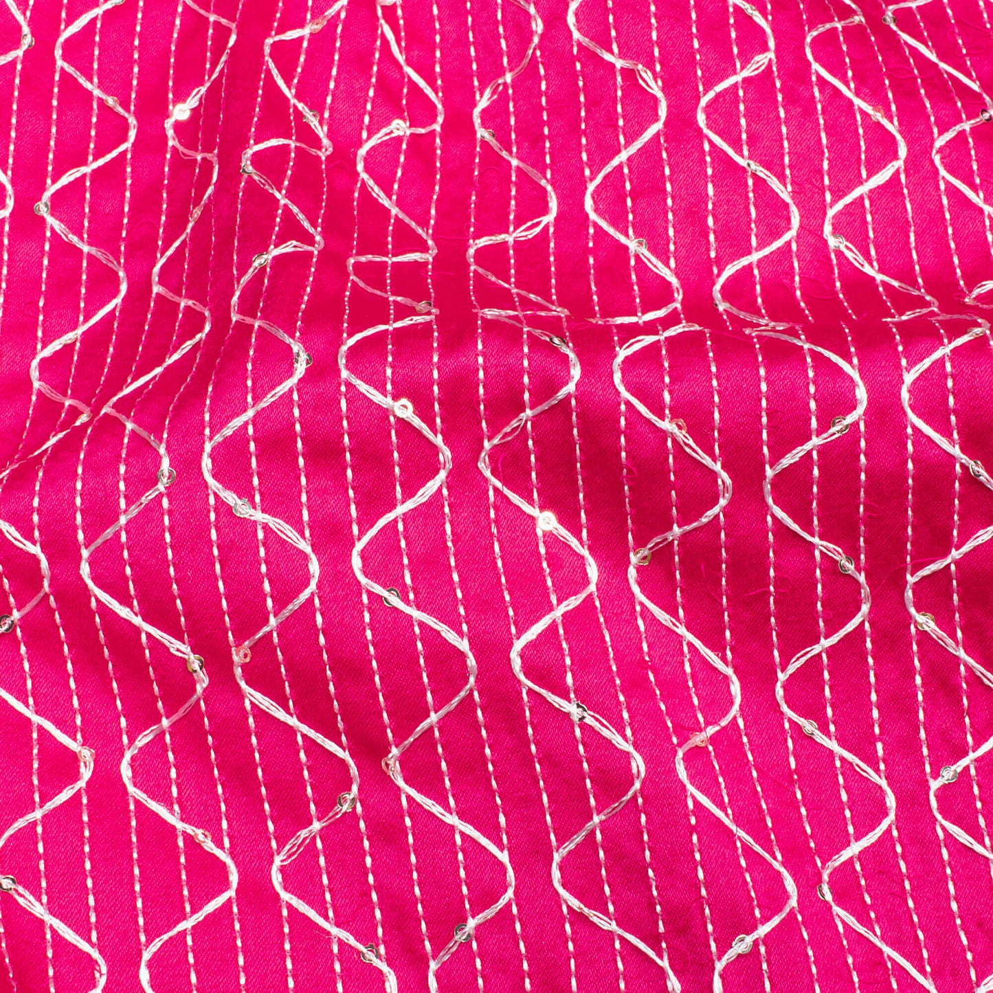Cerise Pink Plain Sequins Embroidery Charmeuse Satin Fabric (Width 54 Inches)