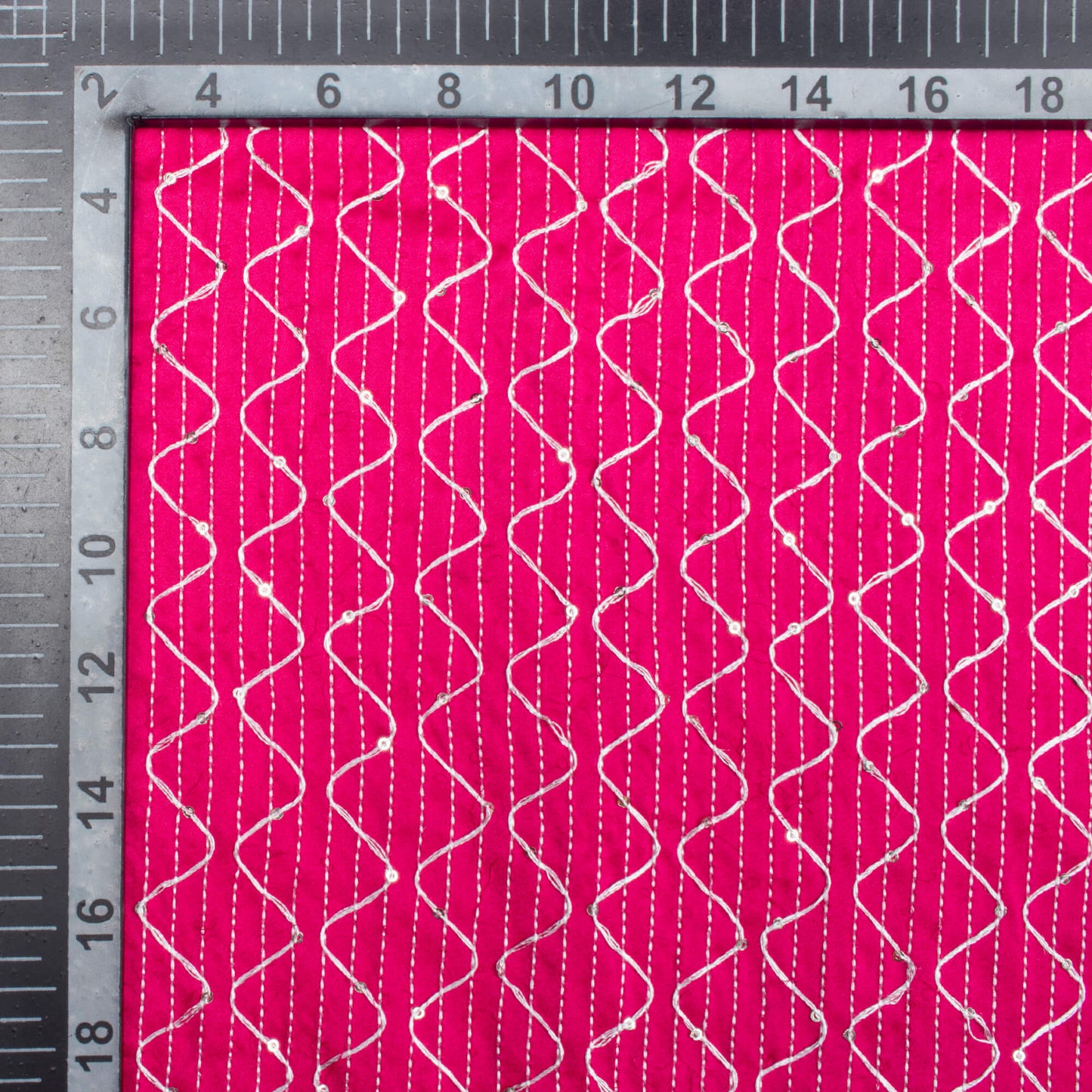 Cerise Pink Plain Sequins Embroidery Charmeuse Satin Fabric (Width 54 Inches)