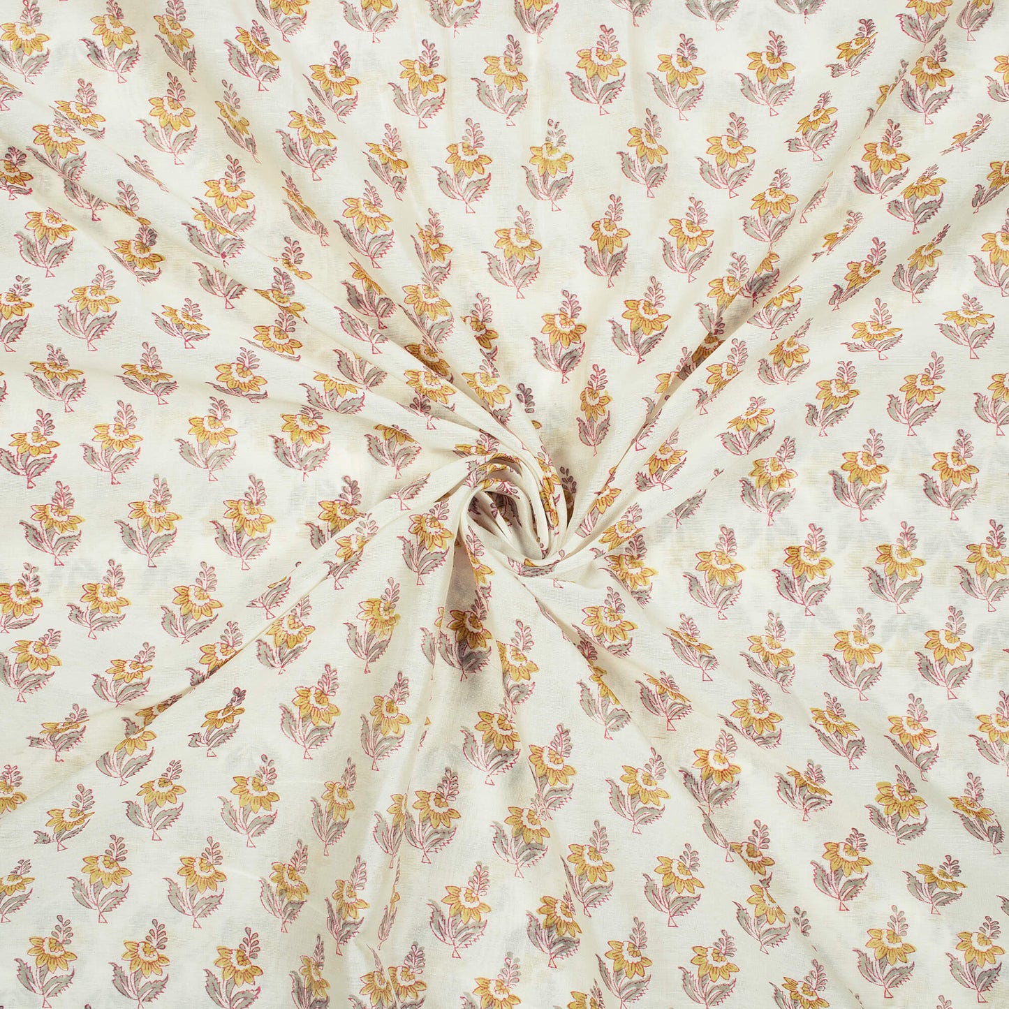 Off White And Grey Booti Pattern Handblock Pure Banarasi Chanderi Fabric
