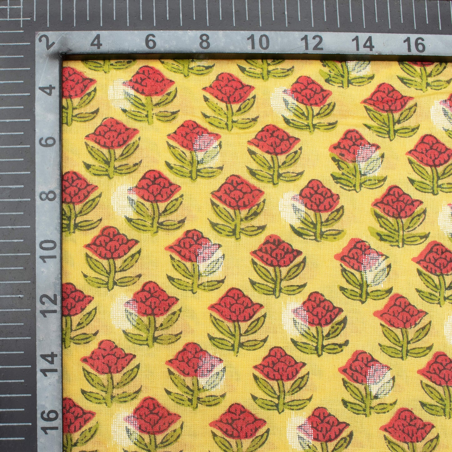 Laguna Yellow And Cerise Pink Floral Pattern Handblock Cotton Lurex Fabric