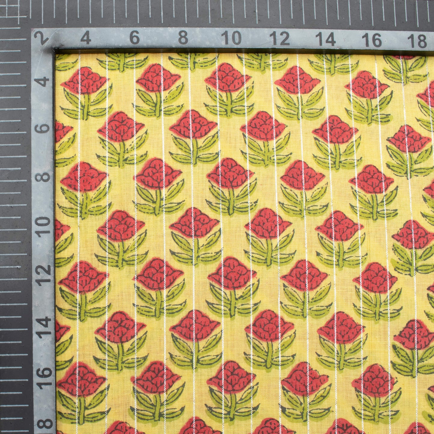 Laguna Yellow And Cerise Pink Floral Pattern Handblock Cotton Lurex Fabric
