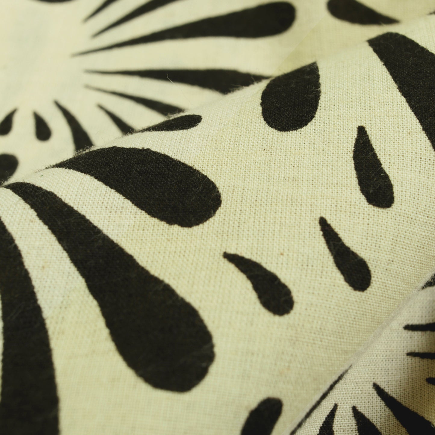 Cream And Black Floral Pattern Dabu Handblock Cotton Fabric - Fabcurate
