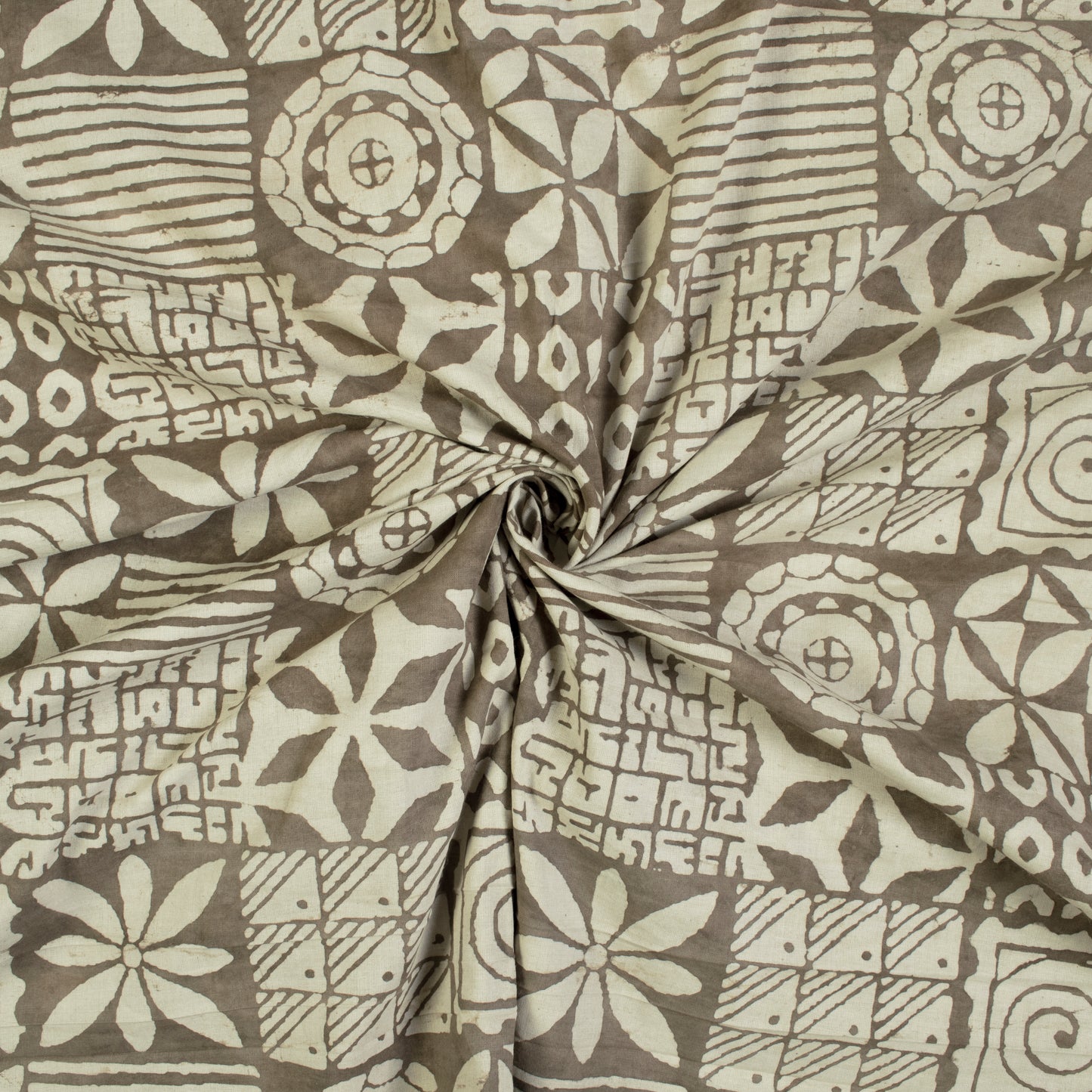 Brown And Off White Floral Pattern Kashish Handblock Cotton Fabric - Fabcurate