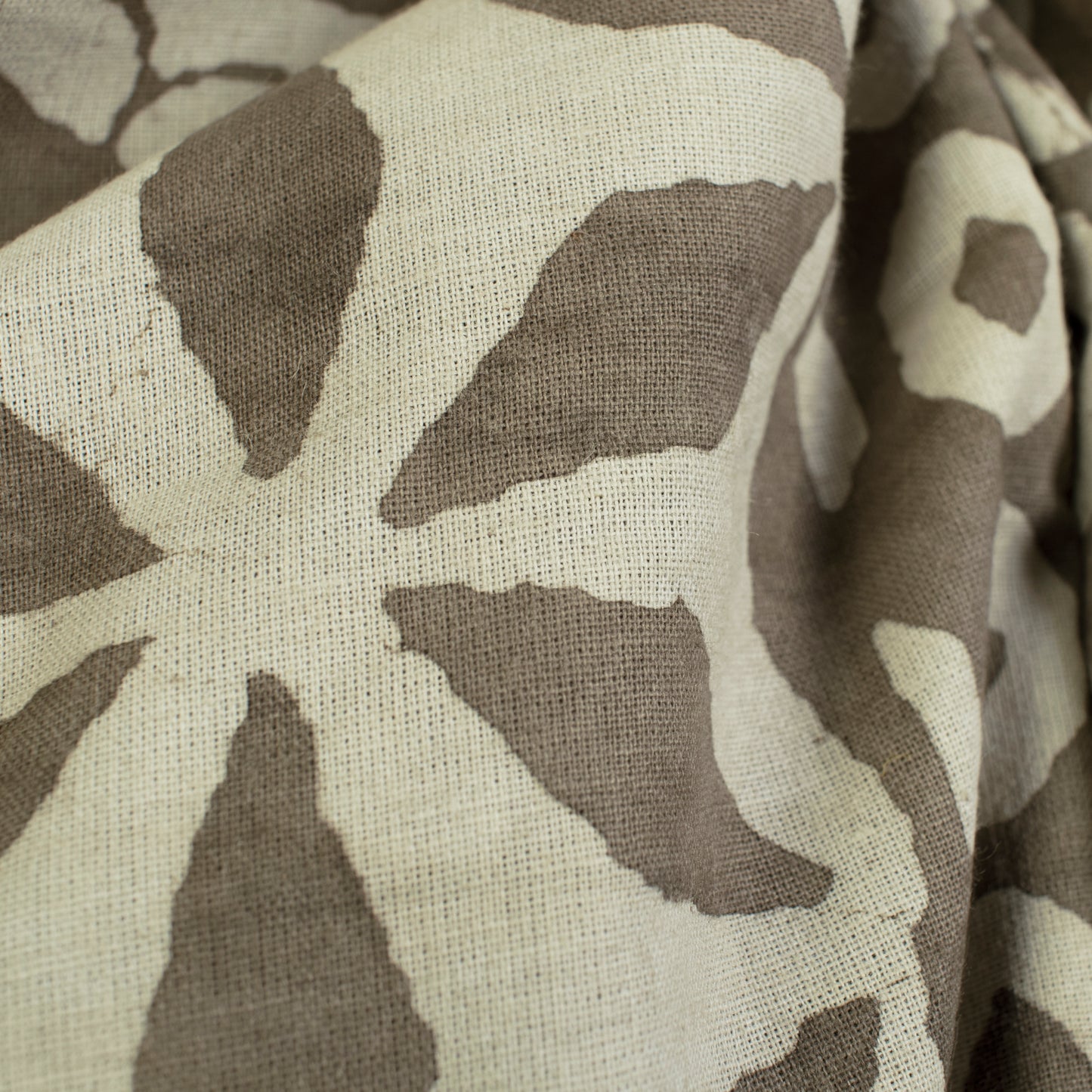 Brown And Off White Floral Pattern Kashish Handblock Cotton Fabric - Fabcurate