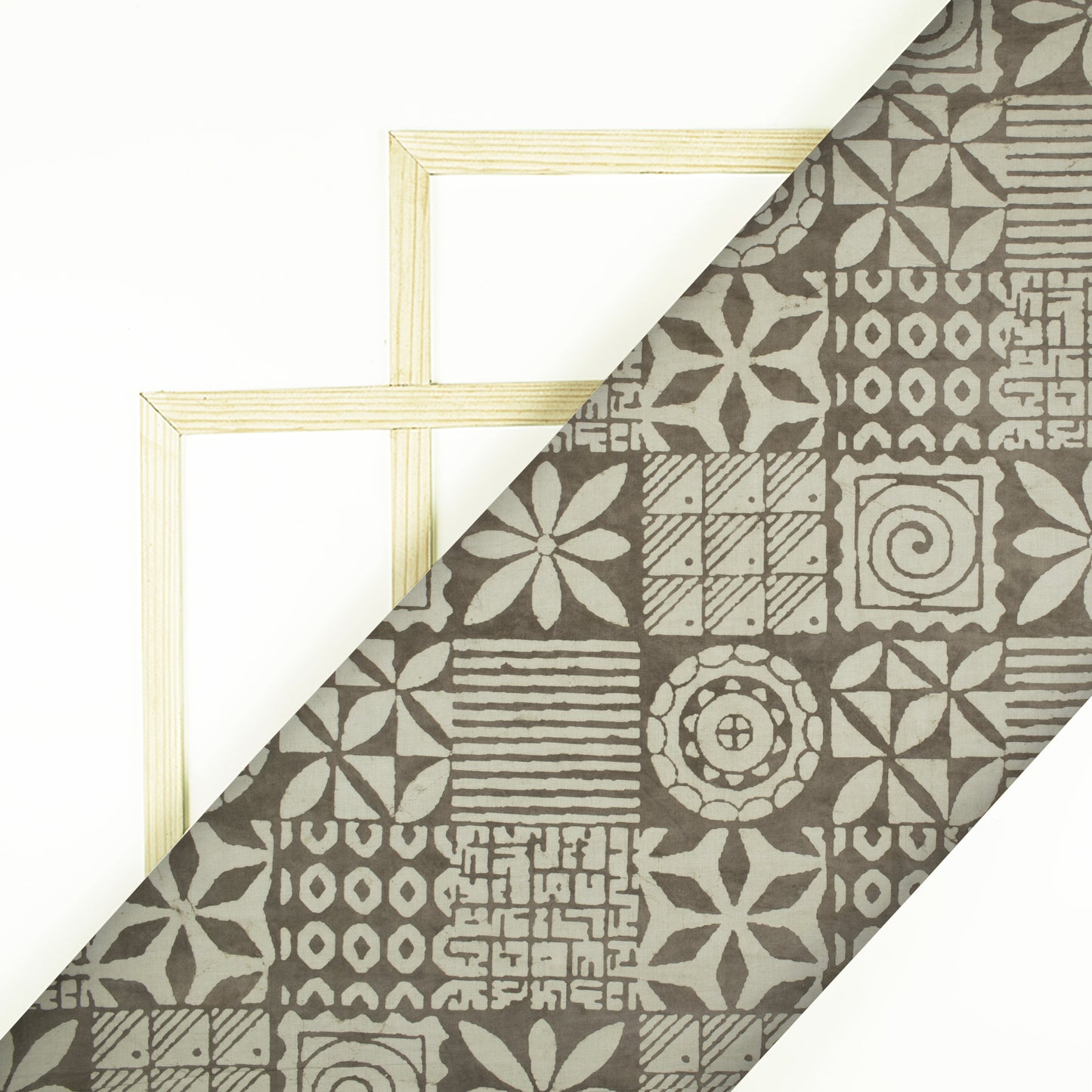 Brown And Off White Floral Pattern Kashish Handblock Cotton Fabric - Fabcurate