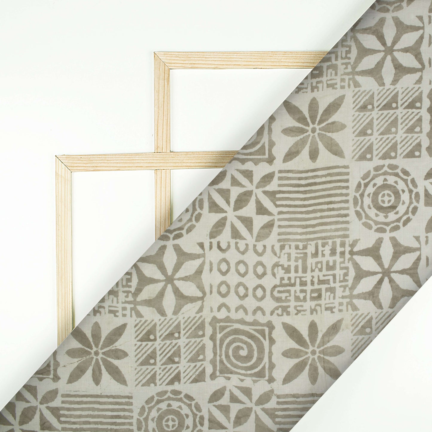 Brown And Off White Floral Pattern Kashish Handblock Cotton Fabric - Fabcurate