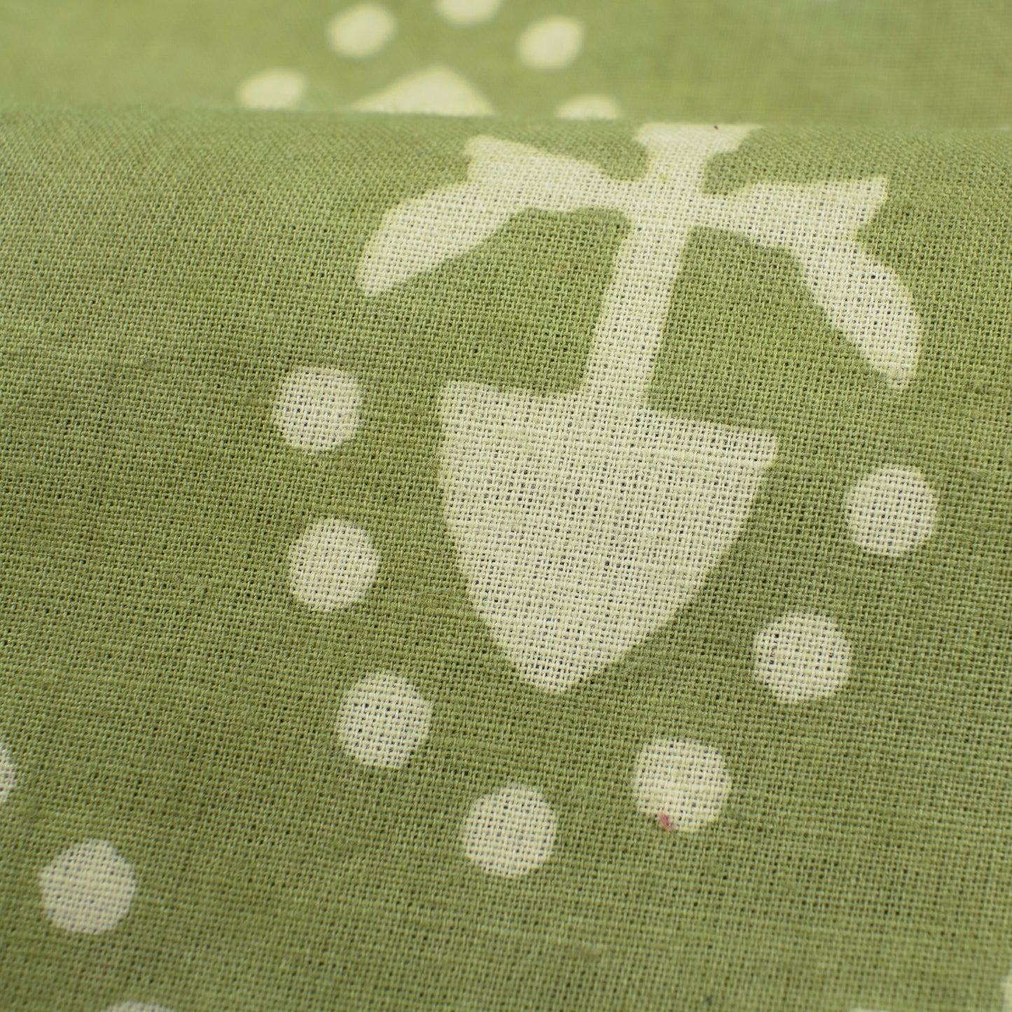 Moss Green And Cream Geometric Pattern Handblock Cotton Fabric - Fabcurate