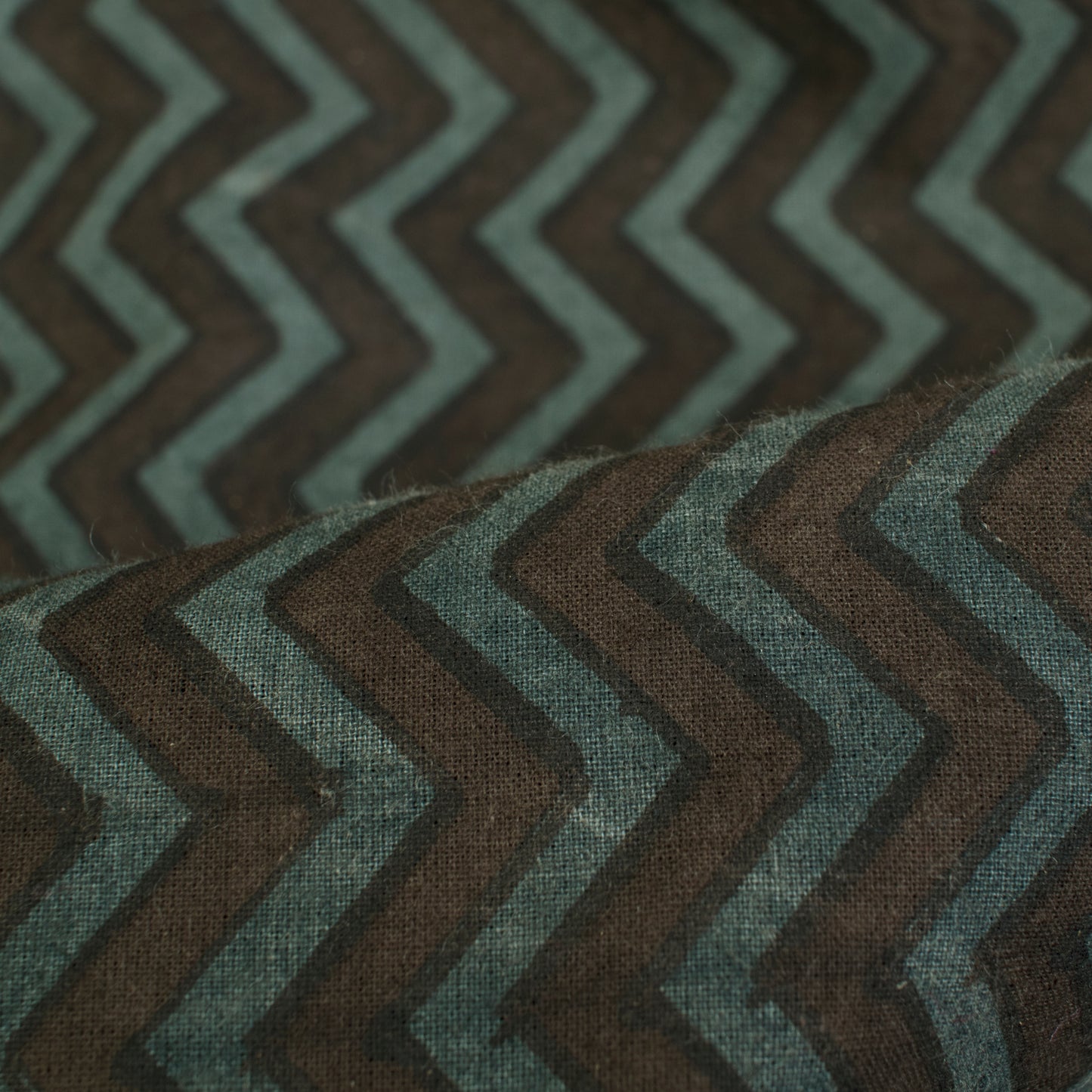 Brown And Grey Chevron Pattern Handblock Cotton Fabric - Fabcurate
