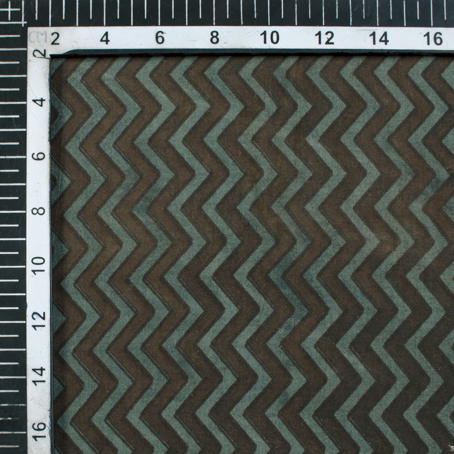 Brown And Grey Chevron Pattern Handblock Cotton Fabric - Fabcurate