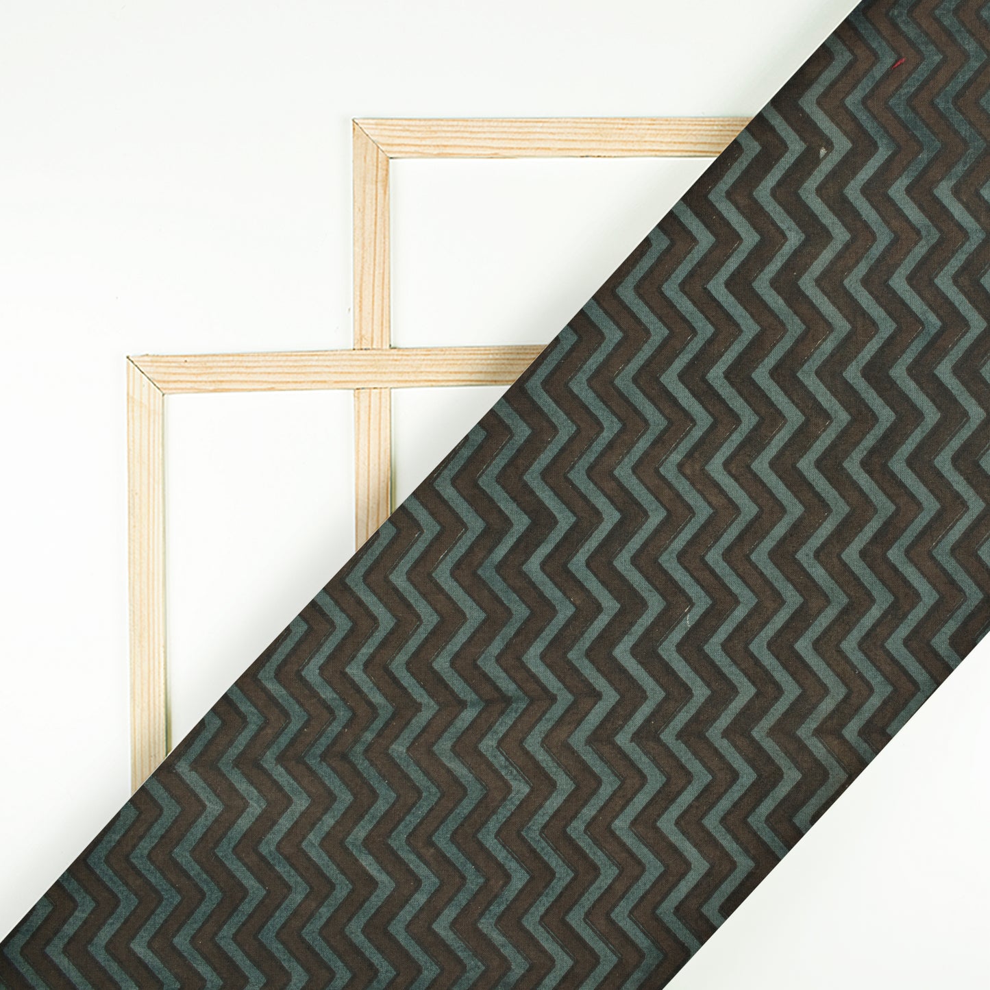Brown And Grey Chevron Pattern Handblock Cotton Fabric - Fabcurate
