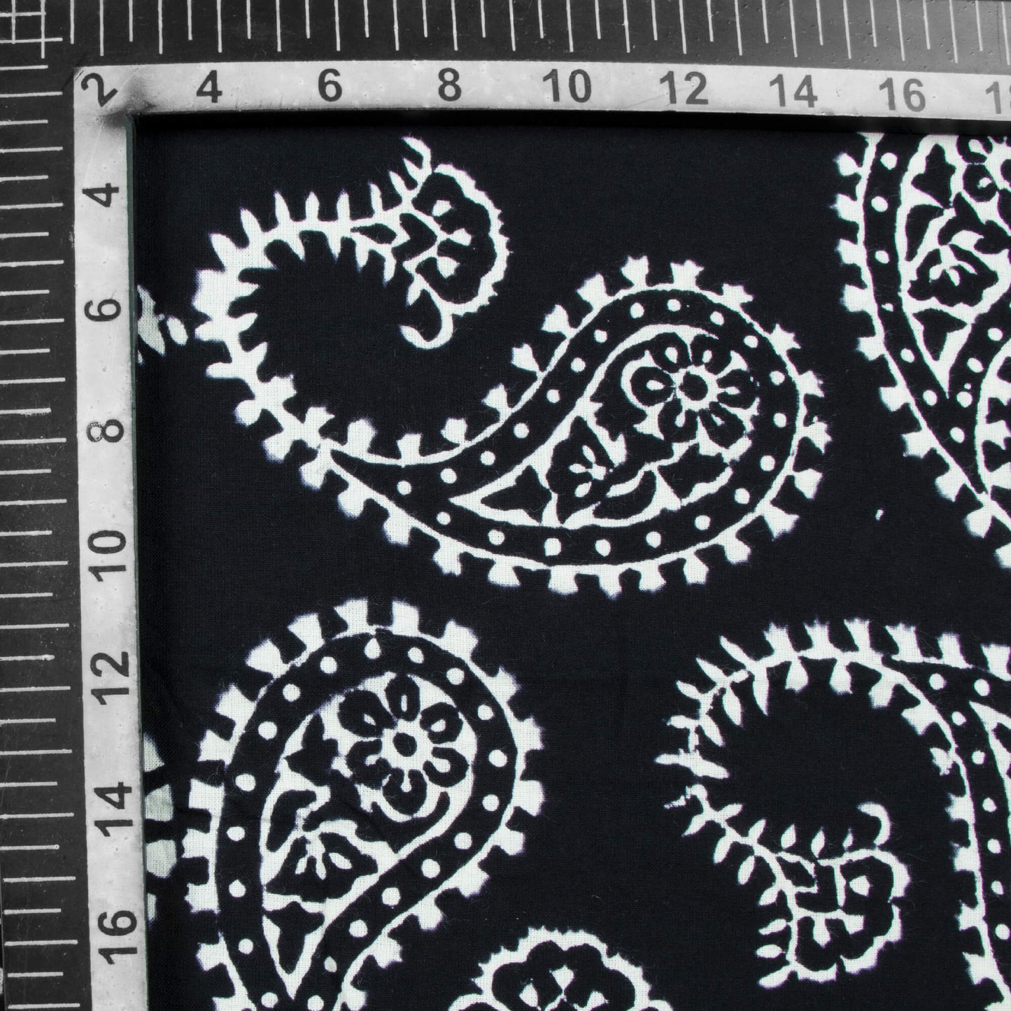 Monochrome Paisley Pattern Handblock Cotton Fabric