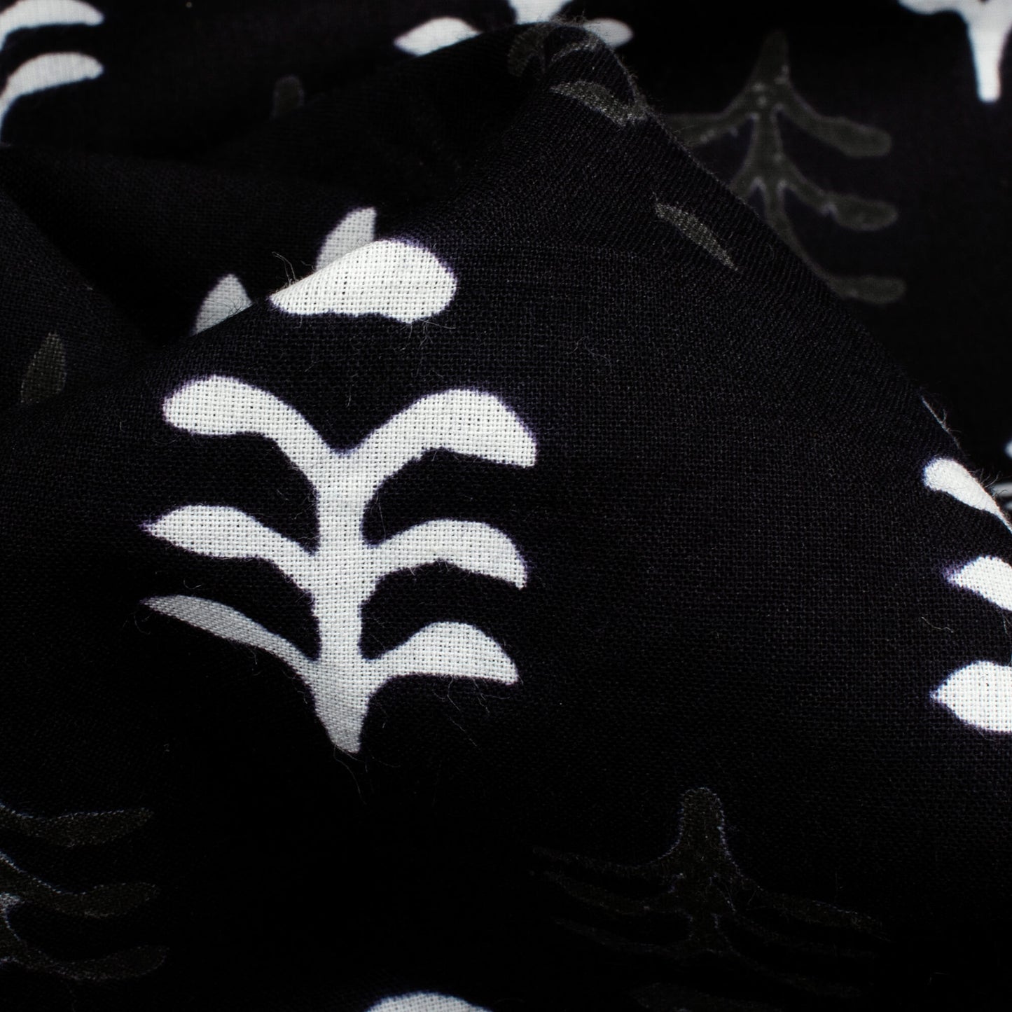 Monochrome Booti Pattern Handblock Cotton Fabric