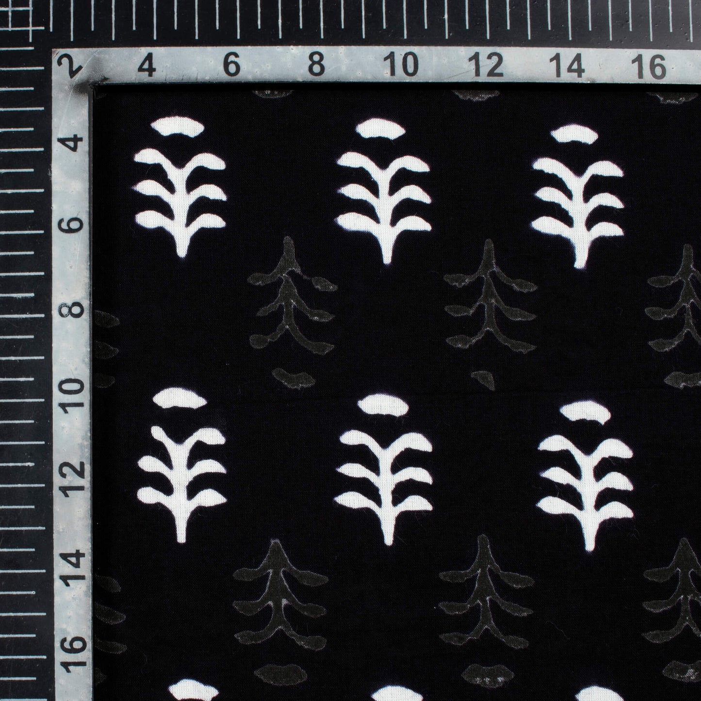 Monochrome Booti Pattern Handblock Cotton Fabric