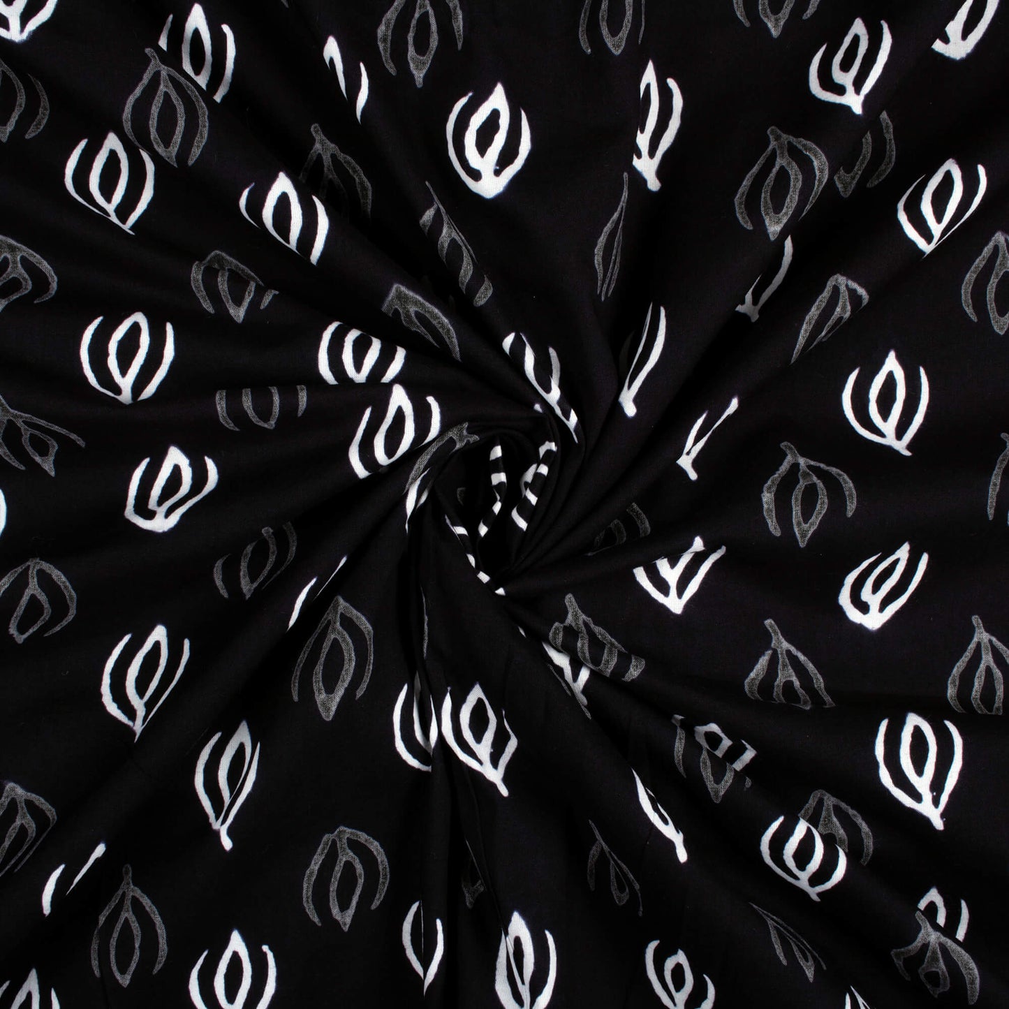 Monochrome Booti Pattern Handblock Cotton Fabric