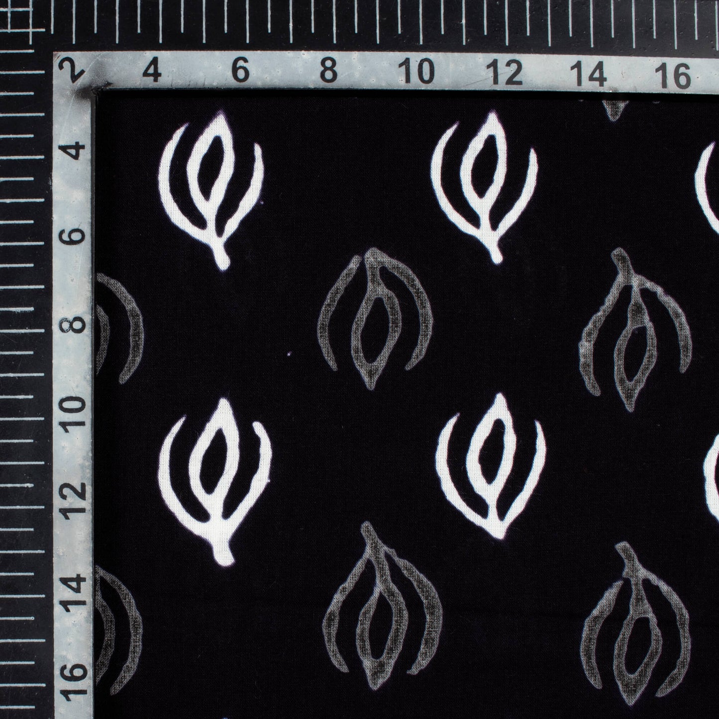 Monochrome Booti Pattern Handblock Cotton Fabric