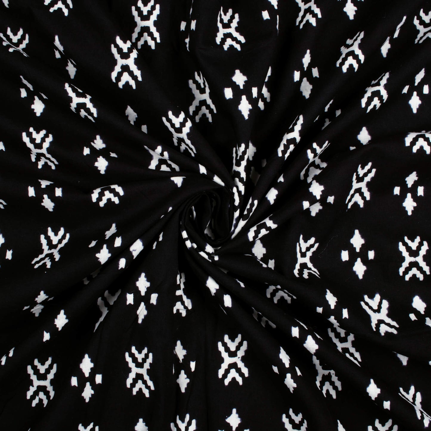 Monochrome Ikat Pattern Handblock Cotton Fabric