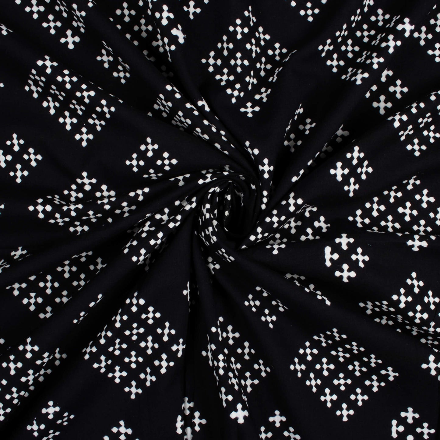 Monochrome Geometric Pattern Handblock Cotton Fabric