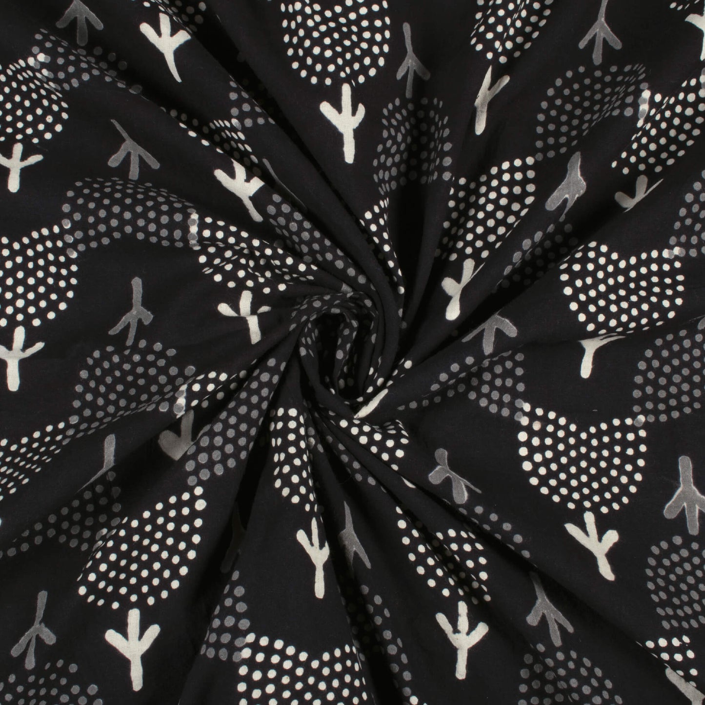 Monochrome Floral Pattern Handblock Cotton Fabric