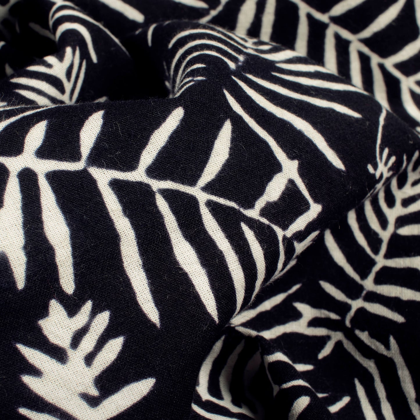 Monochrome Leaf Pattern Handblock Cotton Fabric