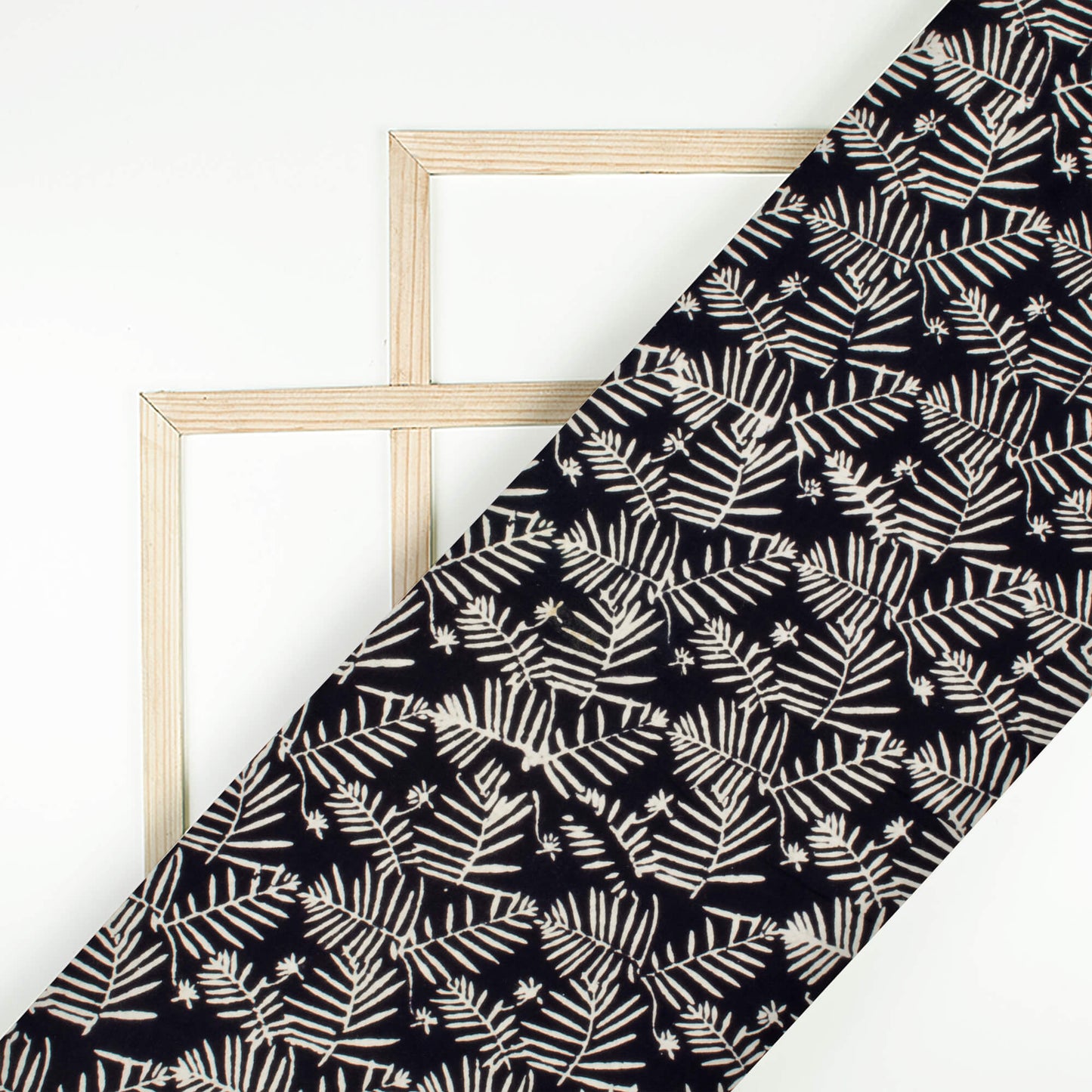 Monochrome Leaf Pattern Handblock Cotton Fabric