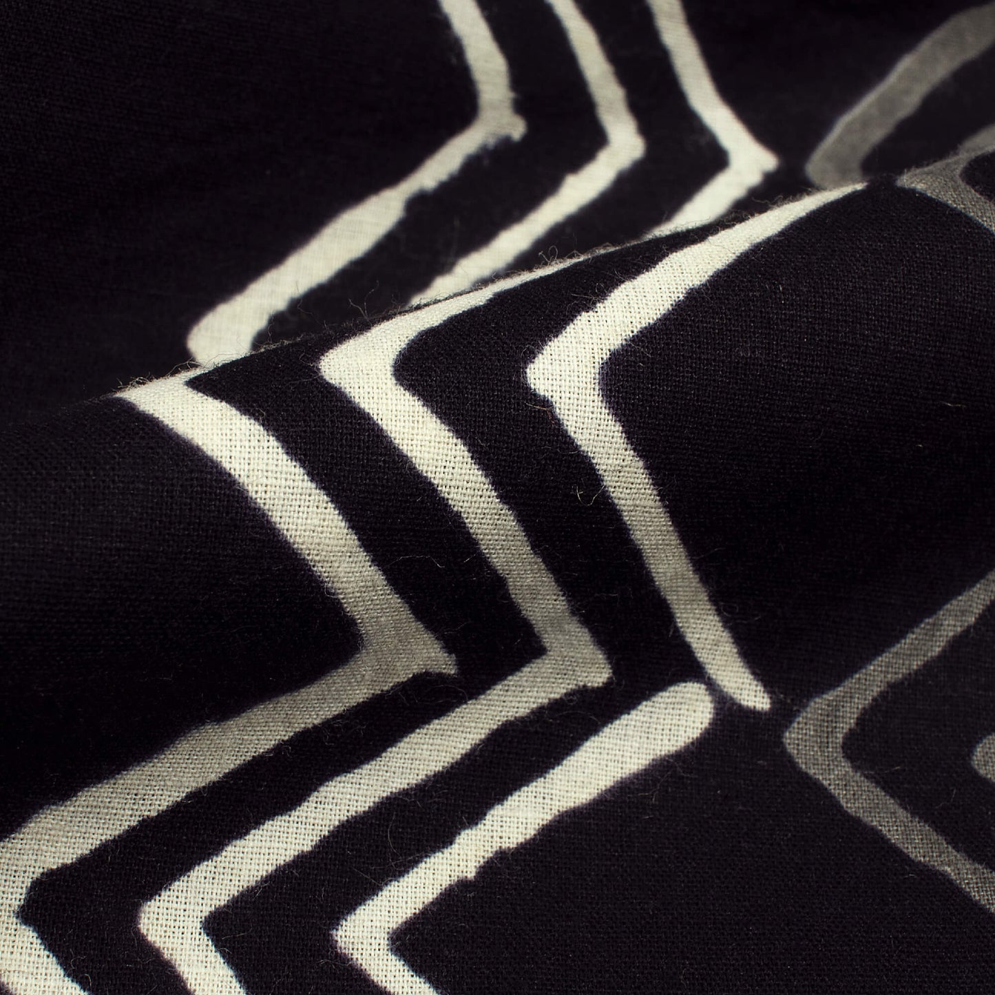 Monochrome Chevron Pattern Handblock Cotton Fabric