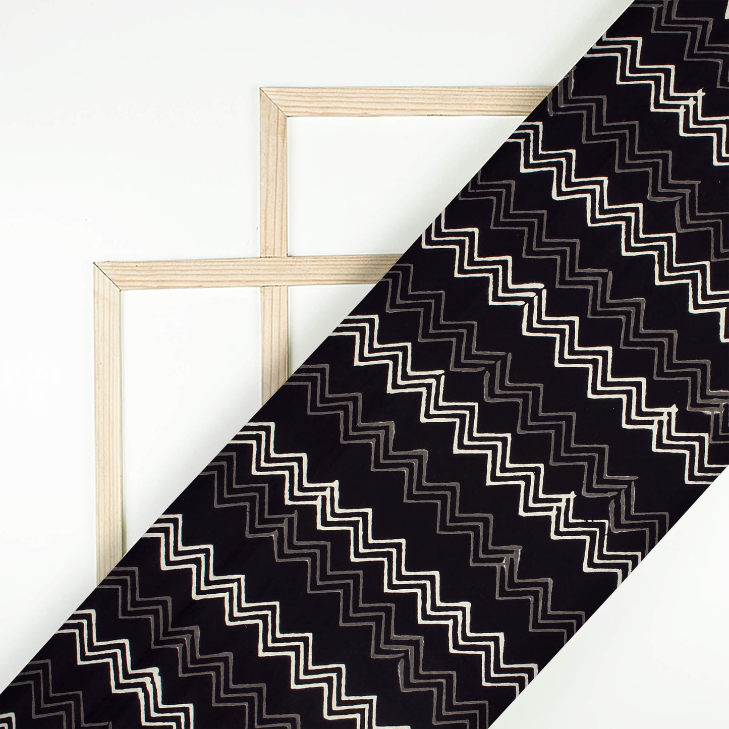 Monochrome Chevron Pattern Handblock Cotton Fabric