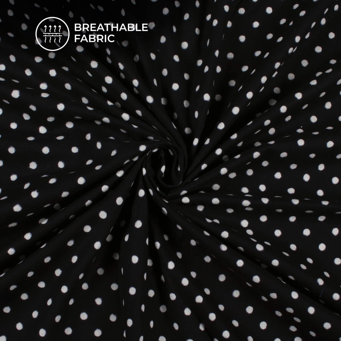Monochrome Polka Dots Pattern Handblock Cotton Fabric