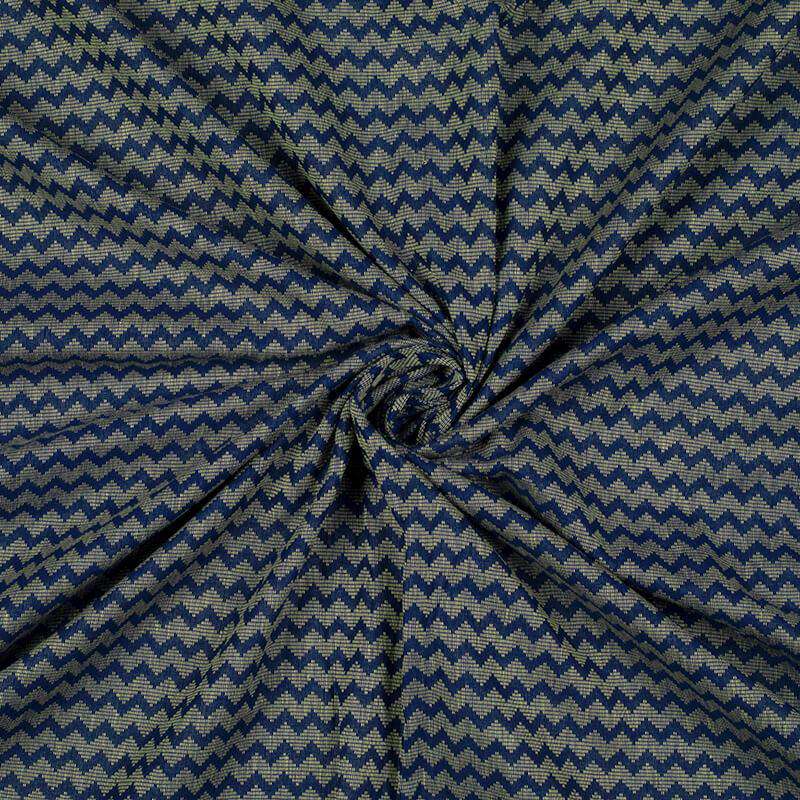 Navy Blue And Beige Chevron Pattern Woven Handloom Cotton Fabric - Fabcurate