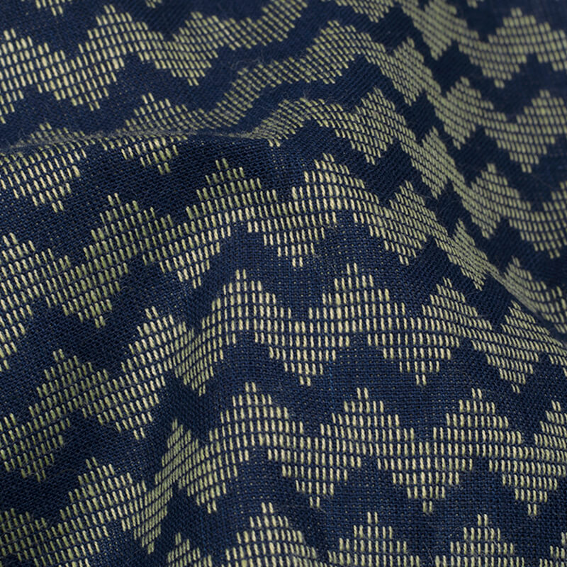 Navy Blue And Beige Chevron Pattern Woven Handloom Cotton Fabric - Fabcurate