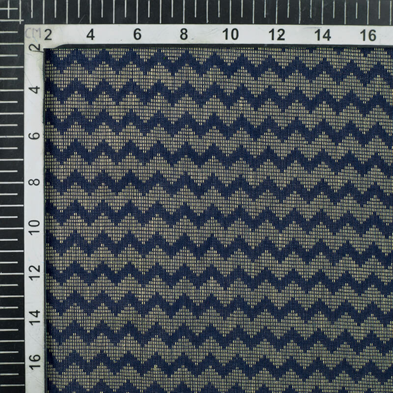 Navy Blue And Beige Chevron Pattern Woven Handloom Cotton Fabric - Fabcurate