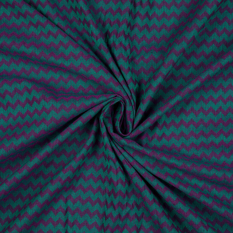 Eggplant Purple And Teal Green Chevron Pattern Woven Handloom Cotton Fabric - Fabcurate