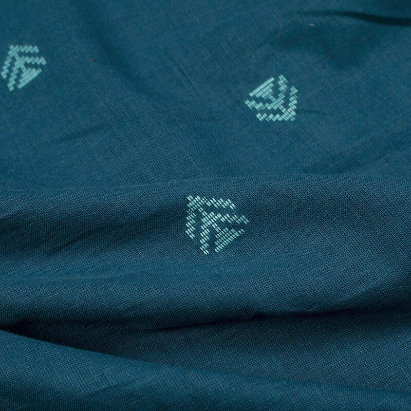 Yale Blue And Sky Blue Geometric Pattern Dobby Handloom Cotton Fabric - Fabcurate