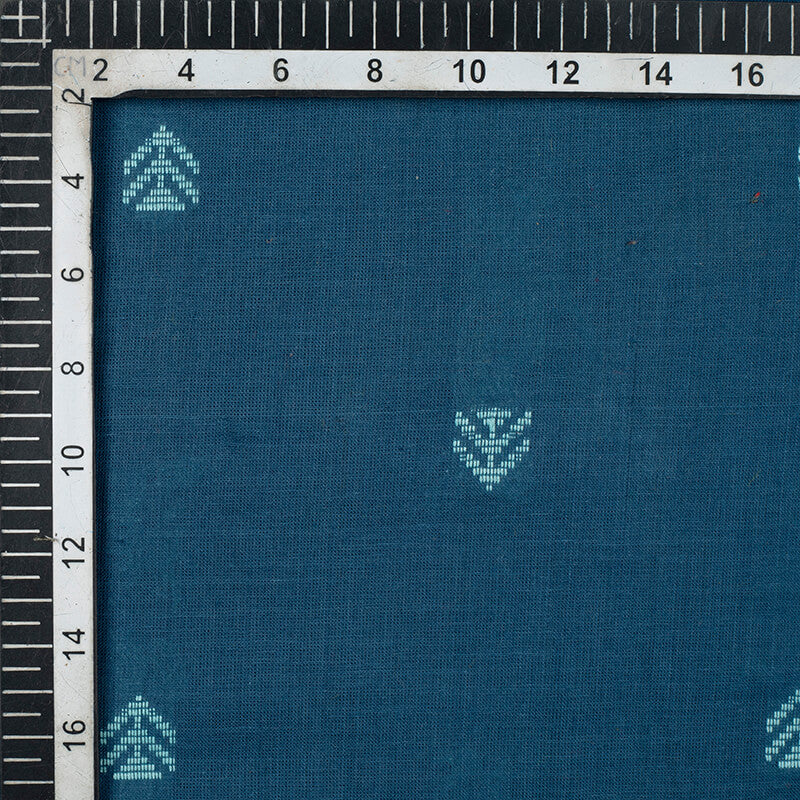 Yale Blue And Sky Blue Geometric Pattern Dobby Handloom Cotton Fabric - Fabcurate