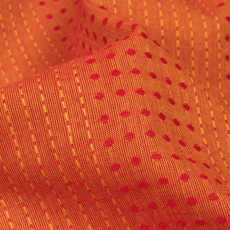 Orange And Maroon Kantha Pattern Dobby Handloom Cotton Fabric - Fabcurate