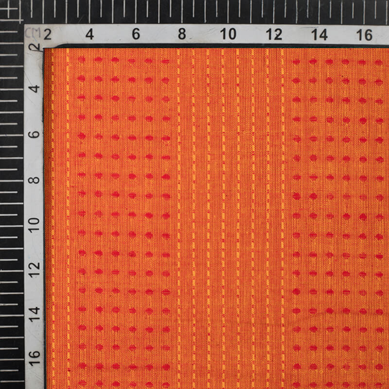 Orange And Maroon Kantha Pattern Dobby Handloom Cotton Fabric - Fabcurate