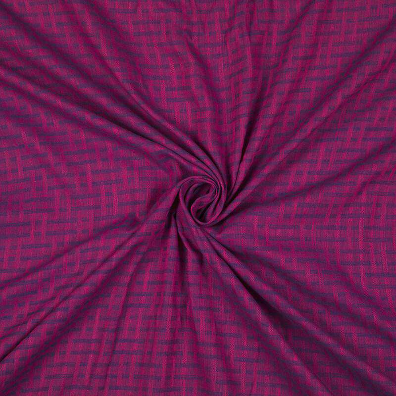 Grape Purple And Navy Blue Checks Pattern Woven Pre-Washed Handloom Cotton Fabric - Fabcurate