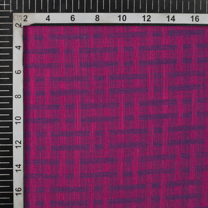 Grape Purple And Navy Blue Checks Pattern Woven Pre-Washed Handloom Cotton Fabric - Fabcurate