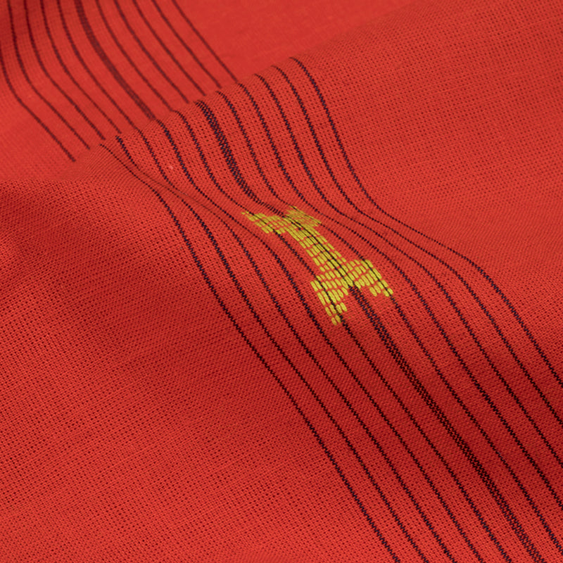 Red And Yellow Dobby Handloom Cotton Fabric - Fabcurate