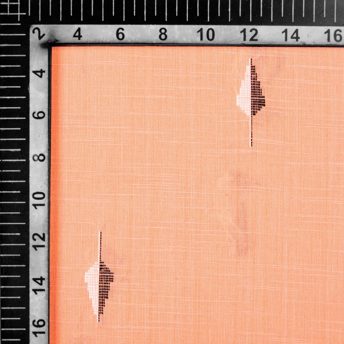 Salmon Orange And Black Leaf Pattern Jamdani Handloom Cotton Slub Fabric