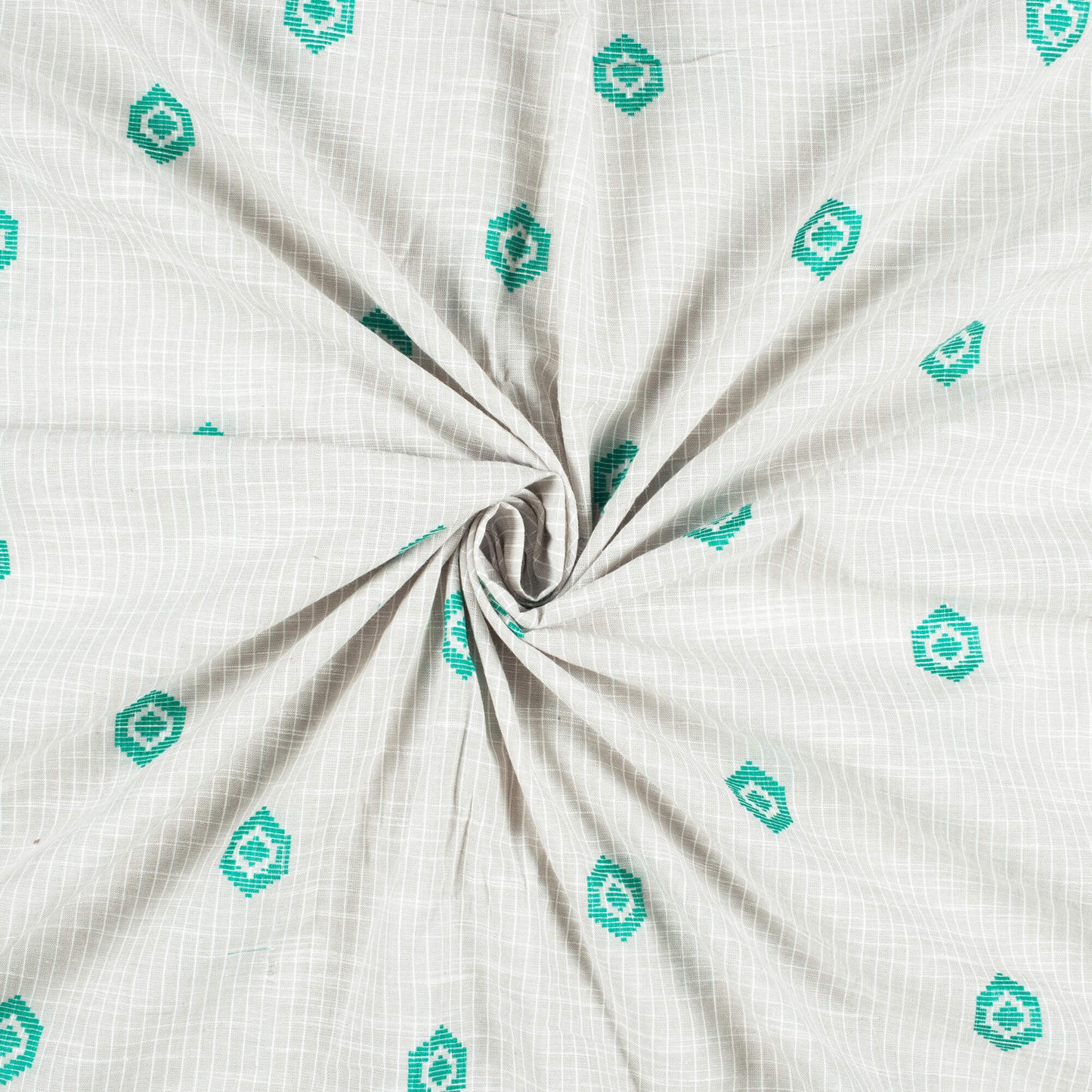 Pastel Grey And Teal Green Booti Pattern Jamdani Handloom Cotton Slub Fabric