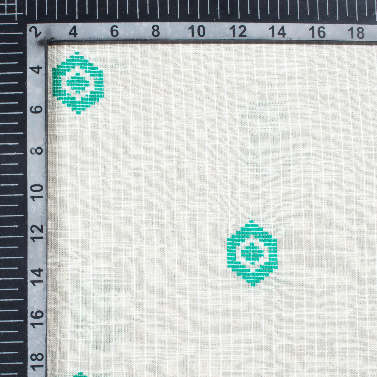 Pastel Grey And Teal Green Booti Pattern Jamdani Handloom Cotton Slub Fabric