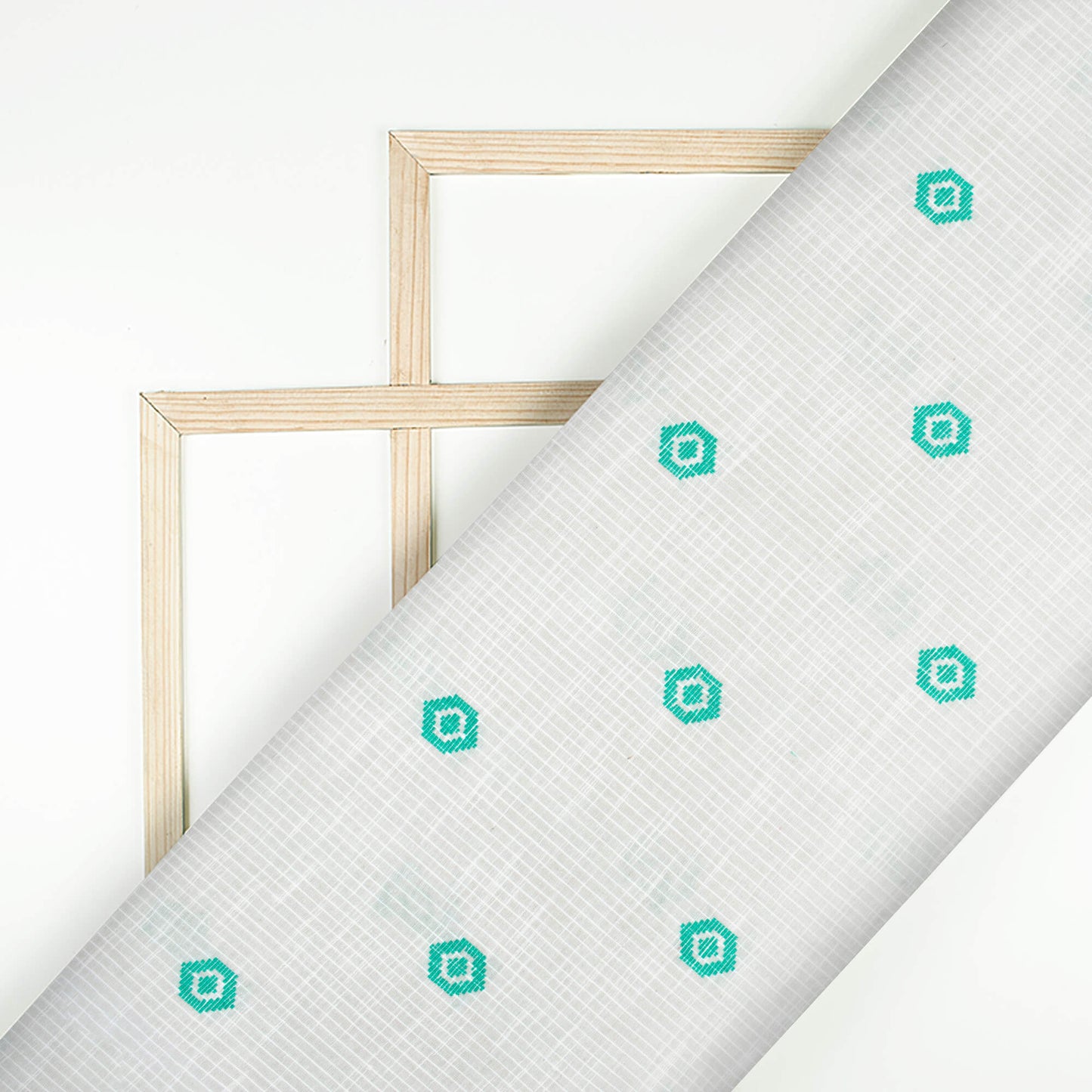 Pastel Grey And Teal Green Booti Pattern Jamdani Handloom Cotton Slub Fabric