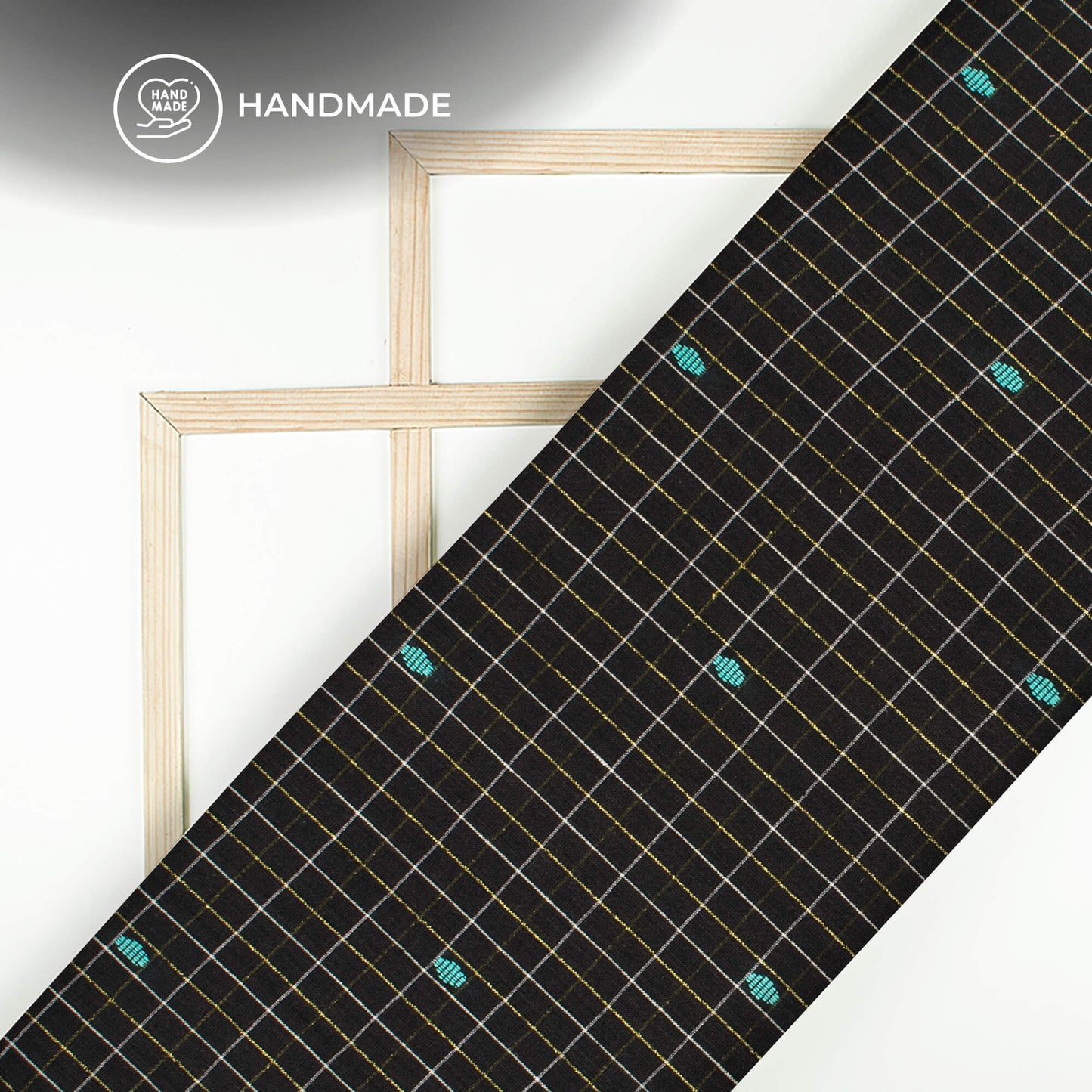 Black Checked Booti Dobby Handloom Cotton Fabric