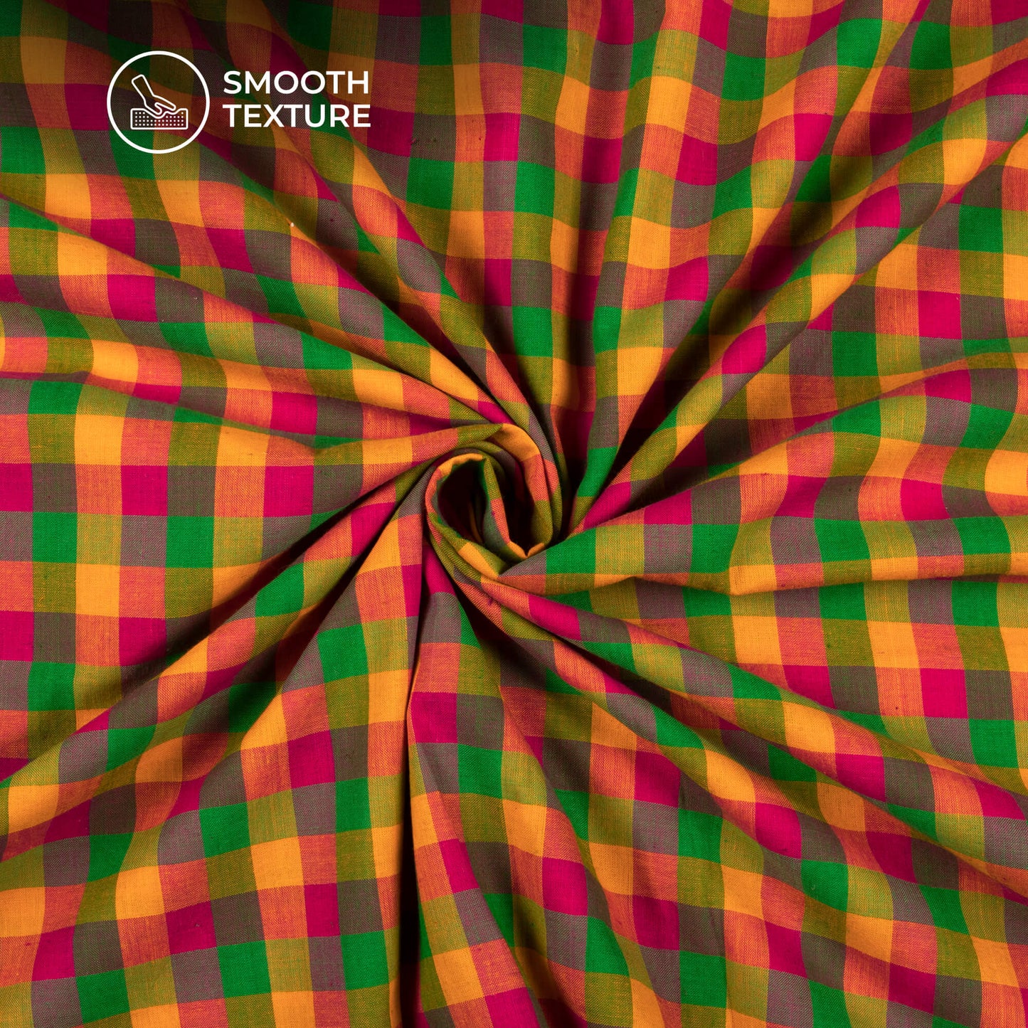Trendy Yellow And Pink Checked Handloom Cotton Fabric