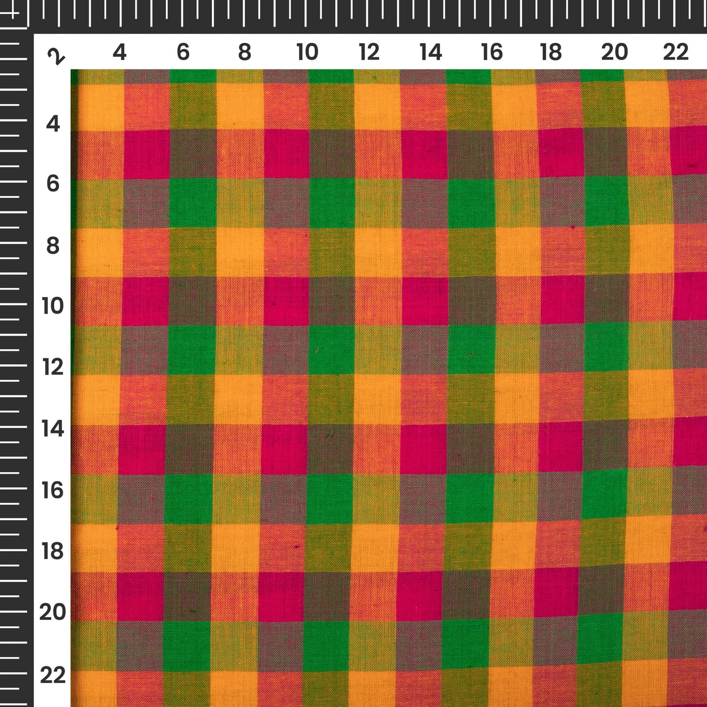 Trendy Yellow And Pink Checked Handloom Cotton Fabric
